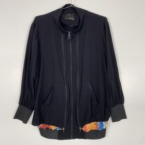 Kapris Jacket Womens 3 Black Floral Lined Full Zip Bomber Ribbed Hem Designer